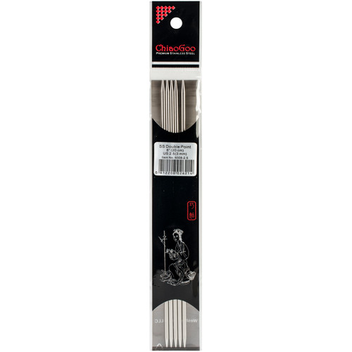 ChiaoGoo Double Point Stainless Knitting Needles 8" 5/Pkg-Size 2.5/3mm 6008-2-5 - 0812208026214