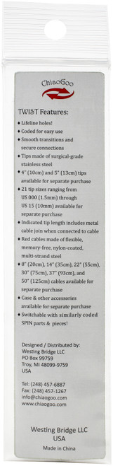 ChiaoGoo TWIST Stainless Steel Lace Tips 3"-Size 7/4.5mm 7503-7