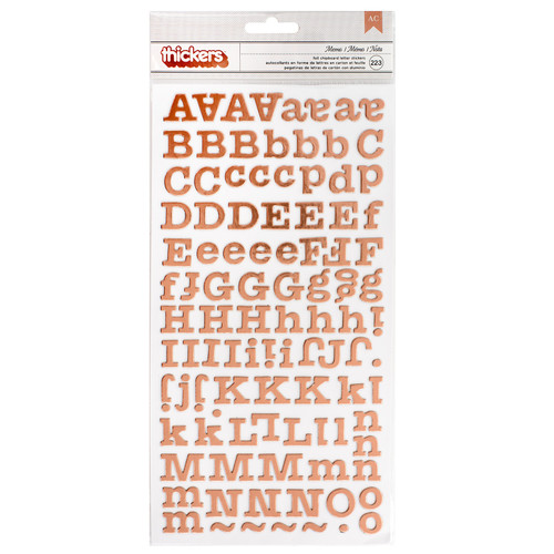American Crafts Thickers Stickers 5.5"X11" 223/Pkg-Memo Alpha/Rose Gold Foiled Chipboard - 344390 - 718813443906