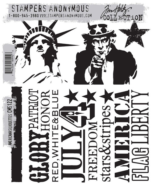 Tim Holtz Cling Stamps 7"X8.5"-American Silhouettes - CMS-122 - 794504189926