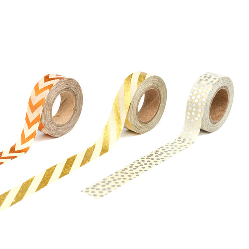 American Crafts DIY Shop Metallic Tape 10yd 3/Pkg-Gold, Copper & Silver Accents - 349199