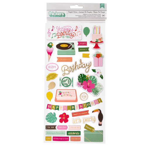 Confetti Wishes Thickers Stickers 5.5"X11" 89/Pkg-Icons & Words/Gold Foil Accent Chipboard - 310657 - 718813106573