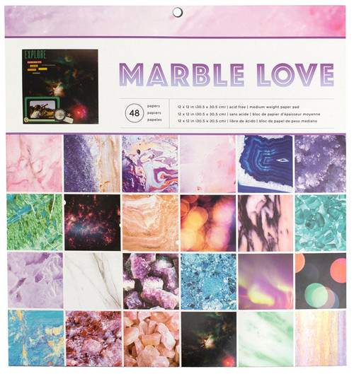 American Crafts Single-Sided Paper Pad 12"X12" 48/Pkg-Marble Love, 24 Designs/2 Each - 375034 - 718813750349