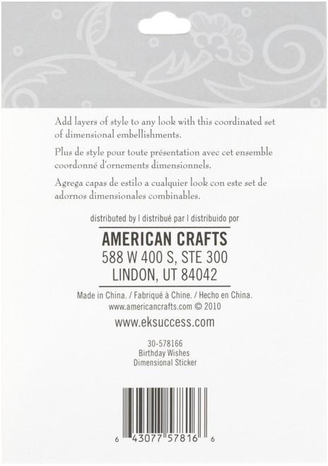 K&Company Dimensional Stickers-Birthday Wish - K578166 K&Company Dimensional Stickers-Birthday Wish - K578166