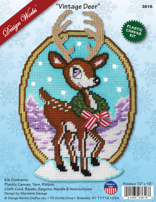 Design Works Plastic Canvas Wall Decor Kit-Vintage Deer - 5A0032NC-1H4CB - 021465036168