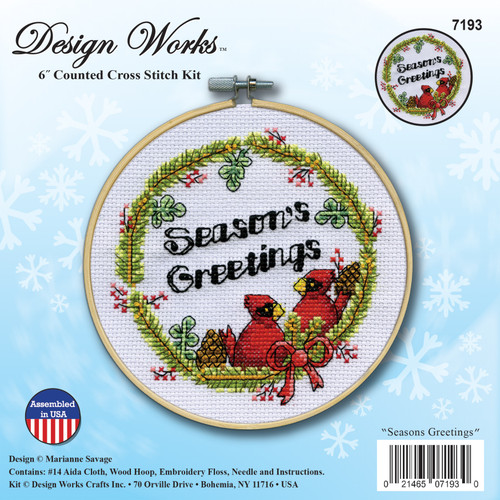 Design Works Counted Cross Stitch Kit With Hoop 6"-Seasons Greetings - 5A0032P0-1H4C4 - 021465071930