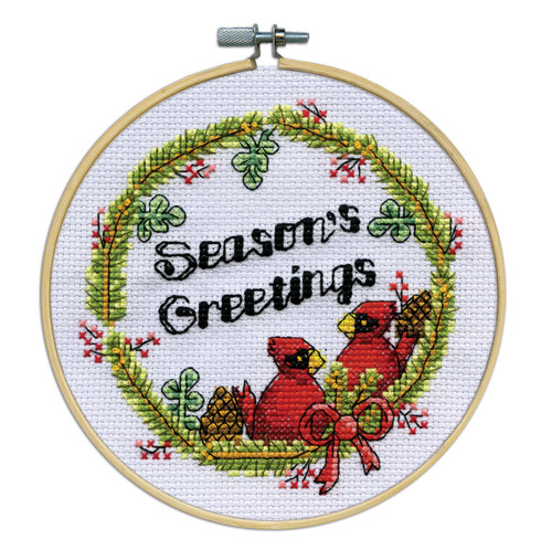 Design Works Counted Cross Stitch Kit With Hoop 6"-Seasons Greetings - 5A0032P0-1H4C4