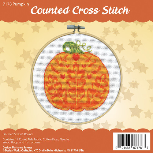 Design Works Counted Cross Stitch Kit With Hoop 6"-Pumpkin - 5A0032Q0-1H4DQ - 021465071787