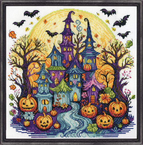 Design Works Counted Cross Stitch Kit 12"X12"-Spooky Village - 5A0032PW-1H4DT