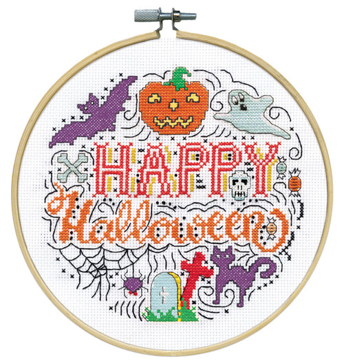 Design Works Counted Cross Stitch Kit With Hoop 8"-Happy Halloween - 5A0032PH-1H4DS