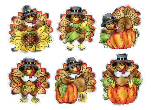 Design Works Counted Cross Stitch Kit 3.5"X4.5" Set of 6-Turkeys - 5A0032P9-1H4DW