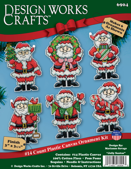 Design Works Counted Cross Stitch Kit 3.5"X4" Set of 6-Jolly Santas Ornament - 5A0032MQ-1H4C5 - 021465069043