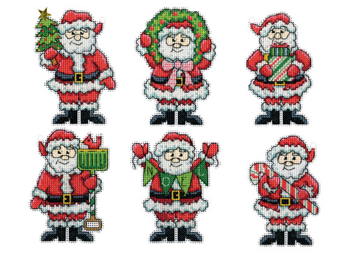 Design Works Counted Cross Stitch Kit 3.5"X4" Set of 6-Jolly Santas Ornament - 5A0032MQ-1H4C5