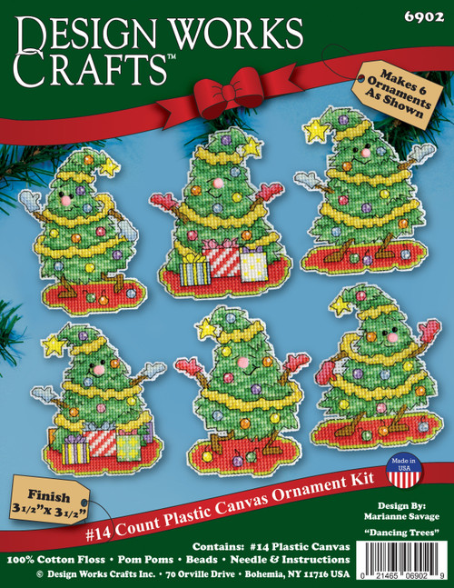 Design Works Counted Cross Stitch Kit 3.5"X3.5" Set of 6-Dancing Trees Ornament - 5A0032MR-1H4C6 - 021465069029
