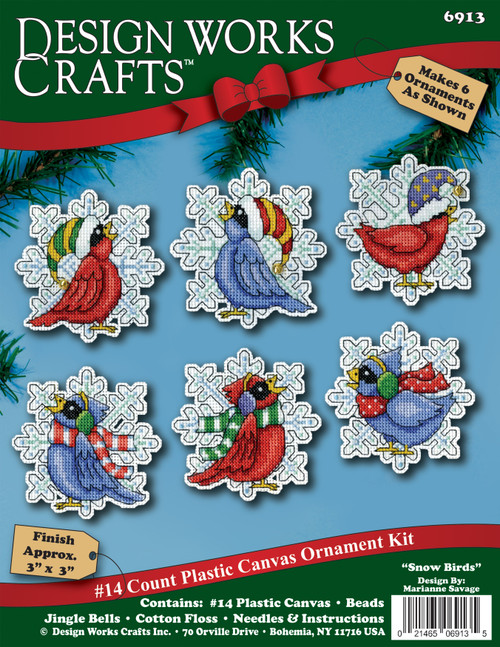 Design Works Counted Cross Stitch Kit 3"X3" Set of 6-Snowbirds Ornament - 5A0032NX-1H4CM - 021465069135