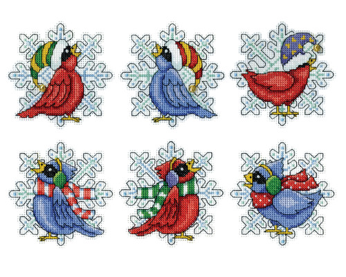 Design Works Counted Cross Stitch Kit 3"X3" Set of 6-Snowbirds Ornament - 5A0032NX-1H4CM