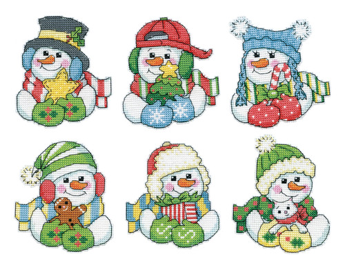 Design Works Counted Cross Stitch Kit 3.5"X3.5" Set of 6-Snowman Hugs Ornament - 5A0032NL-1H4CP