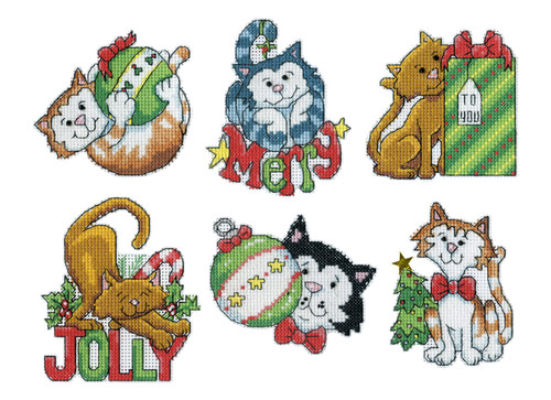 Design Works Counted Cross Stitch Kit 3"X3" Set of 6-Christmas Cats Ornament - 5A0032NF-1H4CN