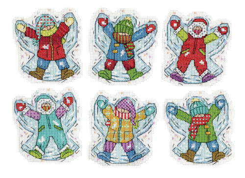 Design Works Counted Cross Stitch Kit 3.5"X3.5" Set of 6-Snow Angels Ornament - 5A0032MS-1H4CQ