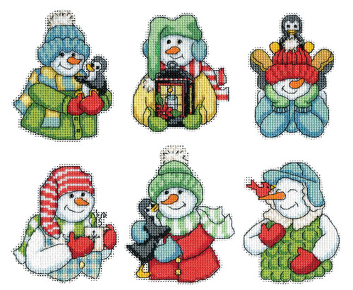 Design Works Counted Cross Stitch Kit 3"X3.5" Set of 6-Smiling Snowmen Ornament - 5A0032NM-1H4CS