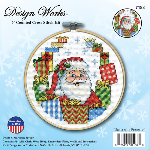 Design Works Counted Cross Stitch Kit With Hoop 6"-Santa With Presents - 5A0032MP-1H4CT - 021465071886