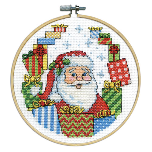 Design Works Counted Cross Stitch Kit With Hoop 6"-Santa With Presents - 5A0032MP-1H4CT