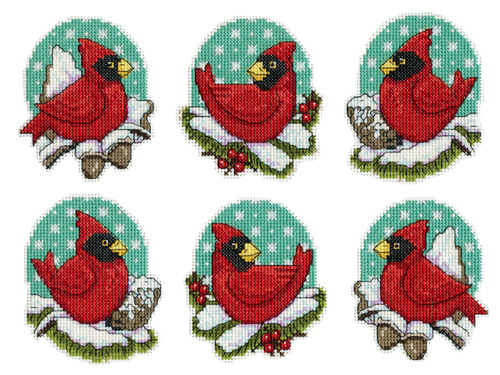 Design Works Counted Cross Stitch Kit 3"X3.5" Set of 6-Cardinals Ornament - 5A0032NG-1H4CV