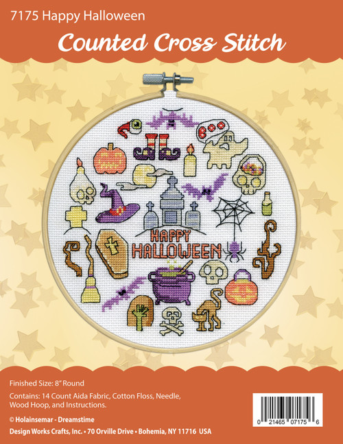 Design Works Counted Cross Stitch Kit With Hoop 8"-Happy Halloween - 5A0032P6-1H4FD - 021465071756