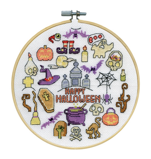 Design Works Counted Cross Stitch Kit With Hoop 8"-Happy Halloween - 5A0032P6-1H4FD