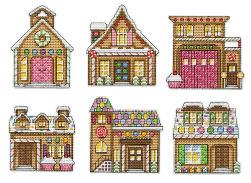 Design Works Counted Cross Stitch Kit 3"X3.5" Set of 6-Gingerbread Houses - 5A0032PC-1H4DL