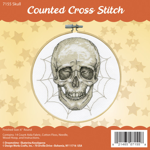Design Works Counted Cross Stitch Kit With Hoop 6"-Skull - 5A0032PZ-1H4FH - 021465071558