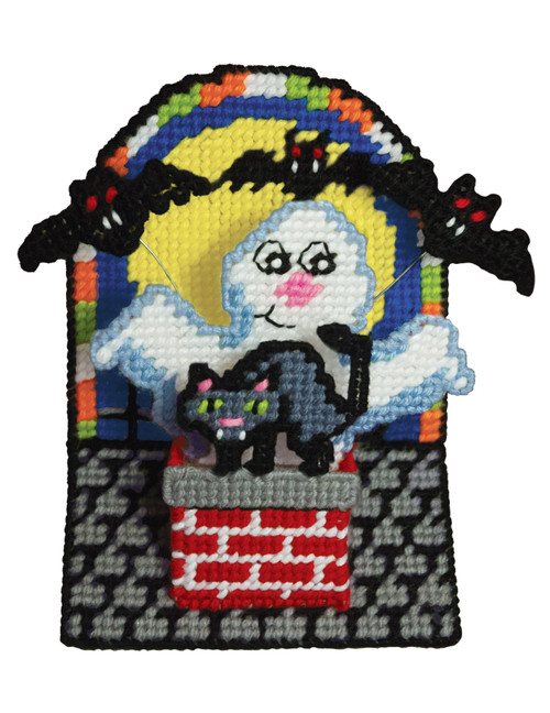 Design Works Plastic Canvas Wall Decor Kit-Spooky Rooftop Shelf Sitter - 5A0032PF-1H4DP