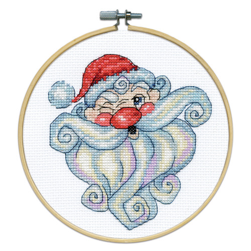 Design Works Counted Cross Stitch Kit With Hoop 6"-Winking Santa - 5A0032NN-1H4CY