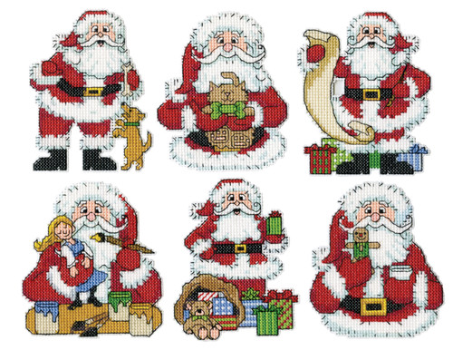 Design Works Counted Cross Stitch Kit 3"X4" Set of 6-Santa Ornament - 5A0032MW-1H4CZ