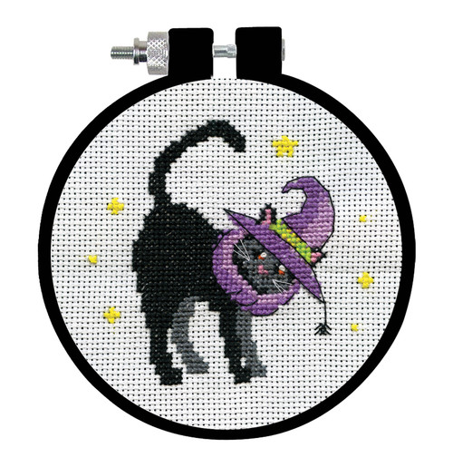 Design Works Counted Cross Stitch Kit With Hoop 3"-Black Cat - 5A0032P5-1H4DB
