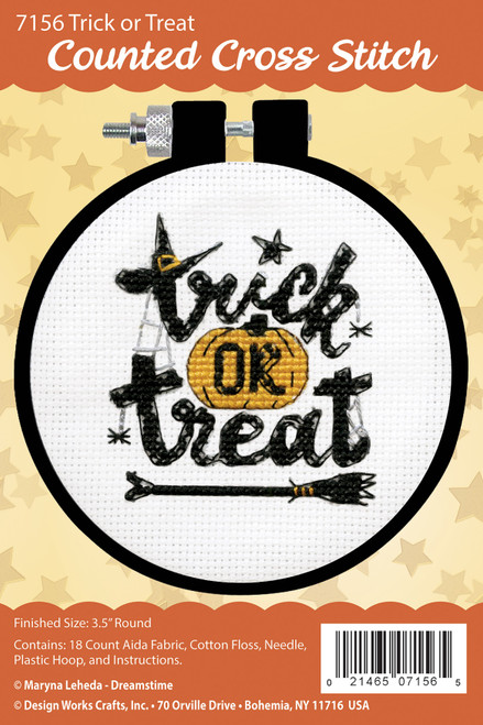 Design Works Counted Cross Stitch Kit With Hoop 3"-Trick Or Treat - 5A0032QC-1H4DH - 021465071565