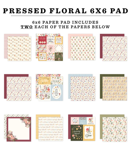 3 Pack - Carta Bella Double-Sided Paper Pad 6"X6"-Pressed Floral - 5A0033XL-1H5ML