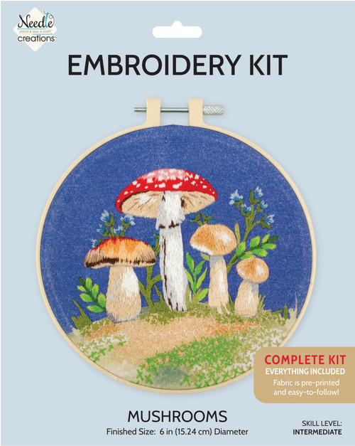 3 Pack - Fabric Editions Needle Creations Embroidery Kit-Mushrooms - 5A0033JG-1H57M - 699919421916 3 Pack - Fabric Editions Needle Creations Embroidery Kit-Mushrooms - 5A0033JG-1H57M - 699919421916