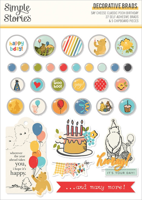 3 Pack - Simple Stories Decorative Brads-Say Cheese Classic Pooh Birthday - 5A0032BS-1H3Z9 - 810150778977