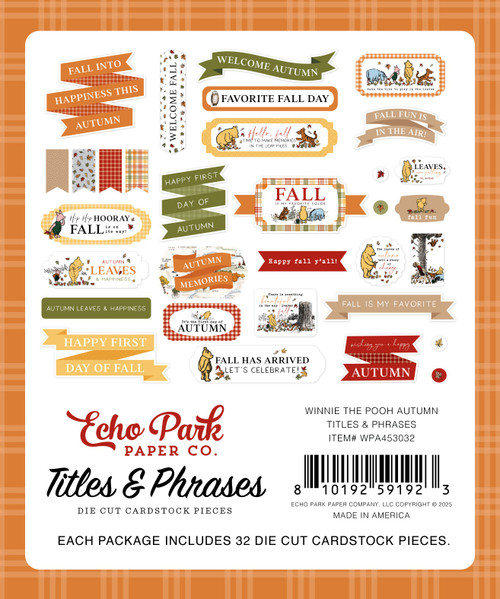 3 Pack - Echo Park Ephemera-Titles & Phrases, Winnie The Pooh Autumn - 5A0033CY-1H53Y