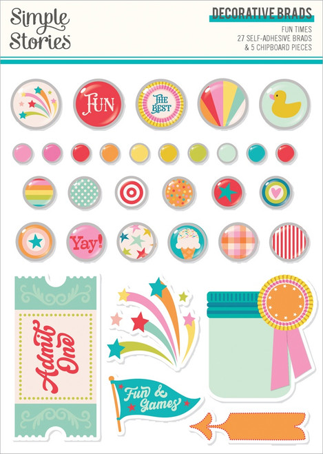 3 Pack - Simple Stories Decorative Brads-Fun Times - 5A00329R-1H3ZS - 810150779516