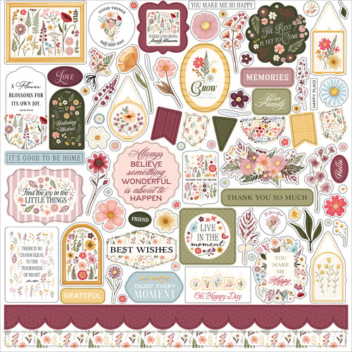3 Pack - Pressed Floral Cardstock Stickers 12"X12"-Element - 5A0033XH-1H5MM - 810192596607
