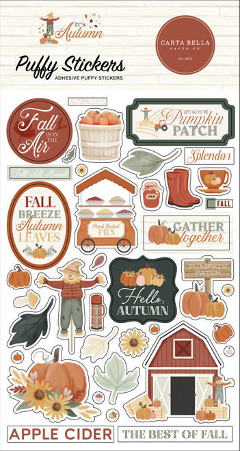 3 Pack - Carta Bella Puffy Stickers-It's Autumn - 5A0033FD-1H54P - 810179819583
