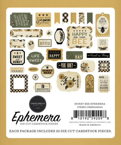 3 Pack - Carta Bella Cardstock Ephemera-Icons, Honey Bee - 5A0033HD-1H56W 3 Pack - Carta Bella Cardstock Ephemera-Icons, Honey Bee - 5A0033HD-1H56W