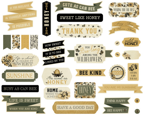 3 Pack - Carta Bella Cardstock Ephemera-Titles & Phrases, Honey Bee - 5A0033HV-1H57D