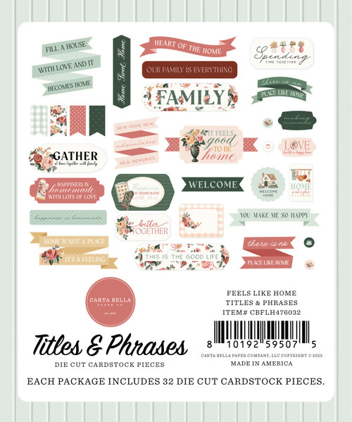 Carta Bella Cardstock Ephemera-Titles & Phrases, Feels Like Home - 5A0033YH-1H5MX