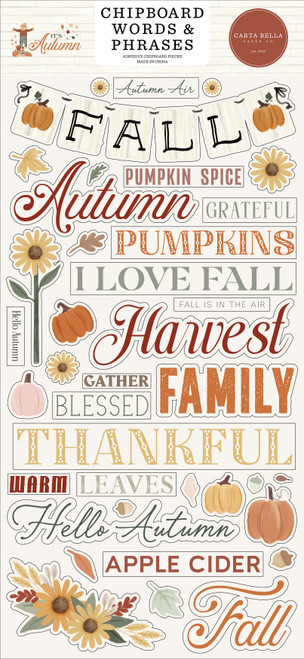 Carta Bella Chipboard 6"X13"-Words & Phrases, It's Autumn - 5A0033G1-1H54H - 810179819569
