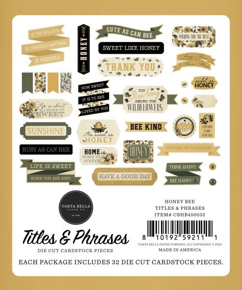 Carta Bella Cardstock Ephemera-Titles & Phrases, Honey Bee - 5A0033HV-1H57D