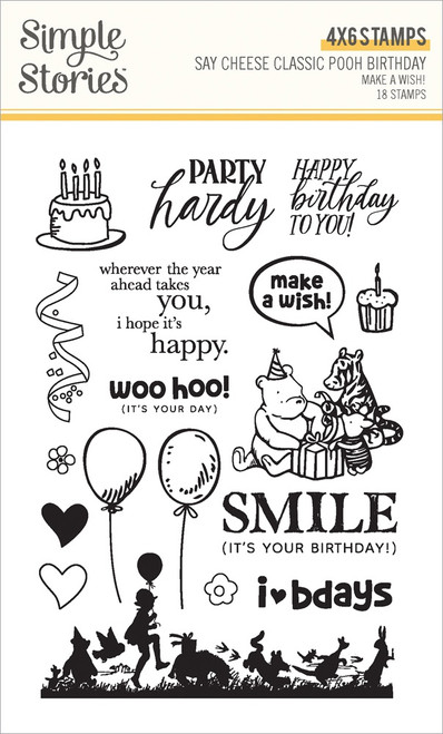Say Cheese Classic Pooh Birthday Photopolymer Stamps-Make A Wish - 5A00329G-1H3Y0 - 810191521228