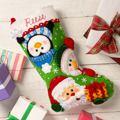 Bucilla Felt Stocking Applique Kit 18" Long-Curious Christmas Crew - 5A0034G3-1H64C